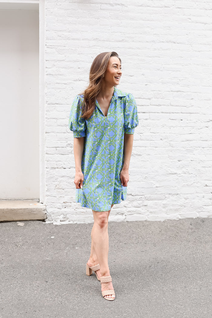 Jude Connally Emerson Dress - Bamboo Rattan Cornflower