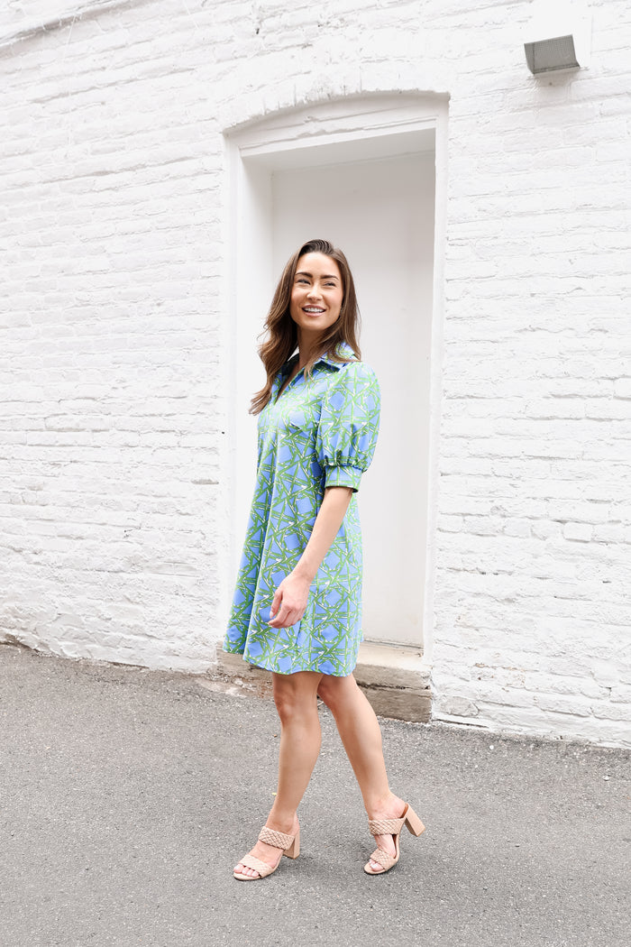 Jude Connally Emerson Dress - Bamboo Rattan Cornflower