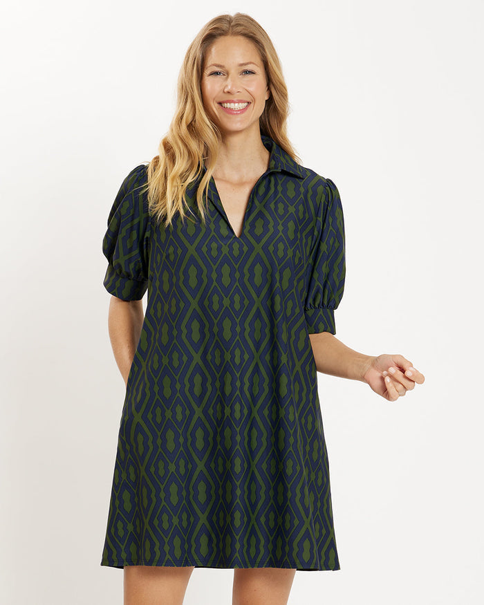 Jude Connally Emerson Dress - Moroccan Trellis Navy Loden - Sale