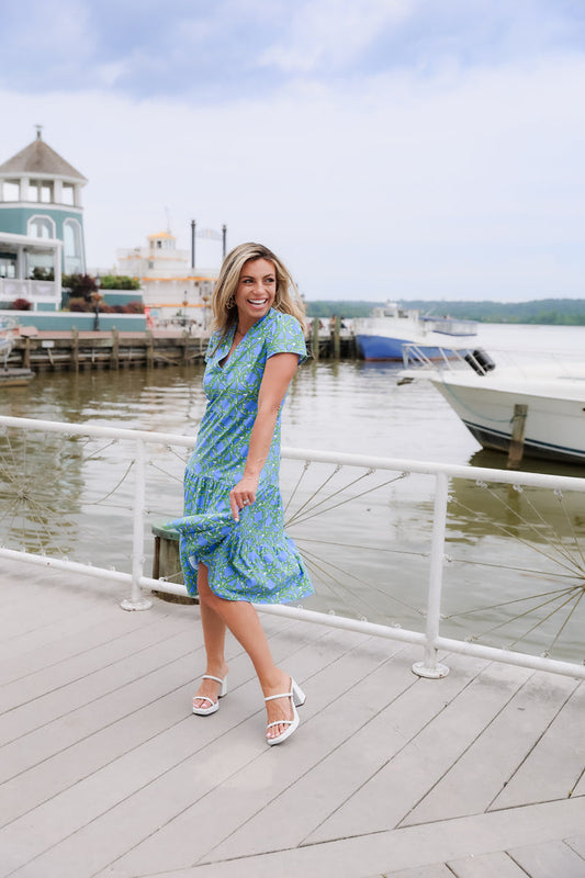 Jude Connally Libby Dress - Bamboo Rattan Cornflower