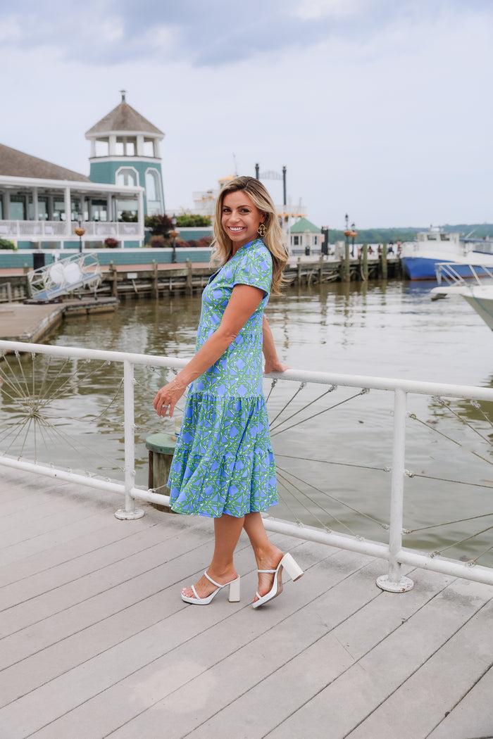 Jude Connally Libby Dress - Bamboo Rattan Cornflower