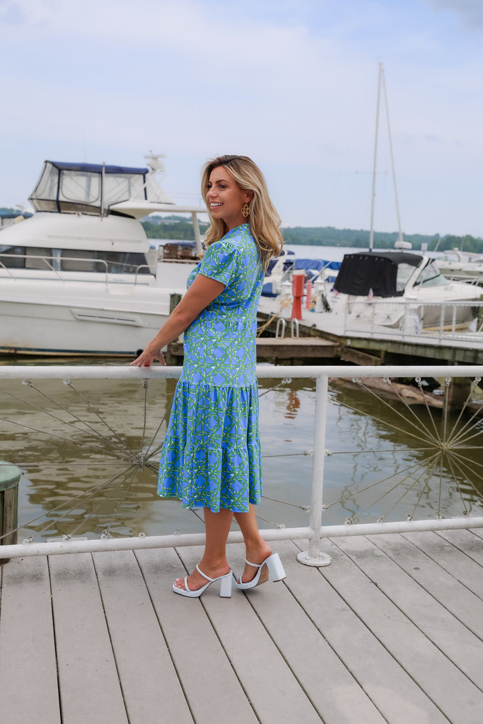 Jude Connally Libby Dress - Bamboo Rattan Cornflower