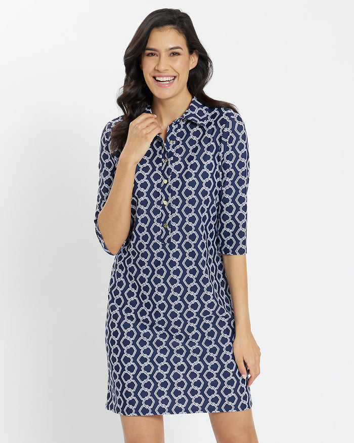 Front view of the Jude Connally Susanna Dress - Dancing Links Navy