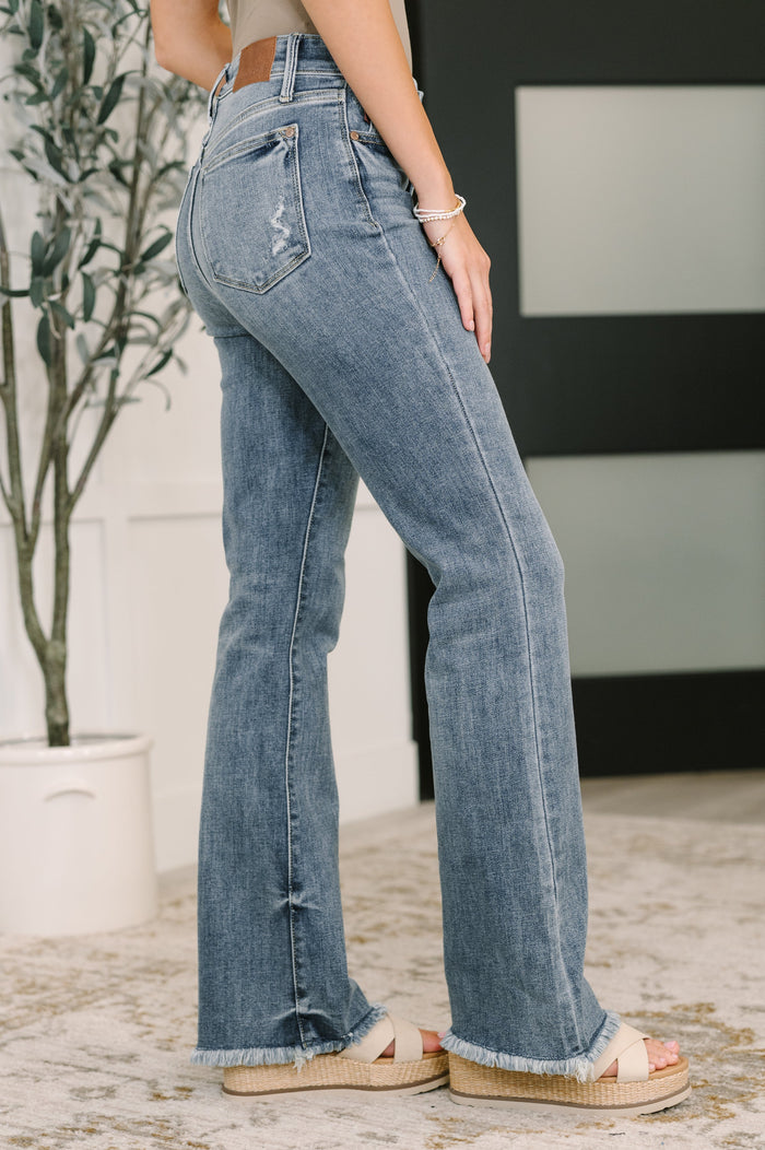 Judy Blue High Waist Bootcut with Fray Hem Jeans