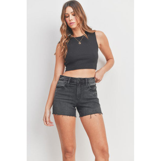 Just Black - High Rise Short With Scissor Cut Hem 352 - Washed Black Denim