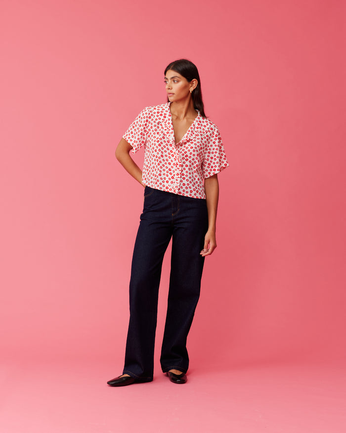 KAARINA SILK SHIRT RED DAISY
