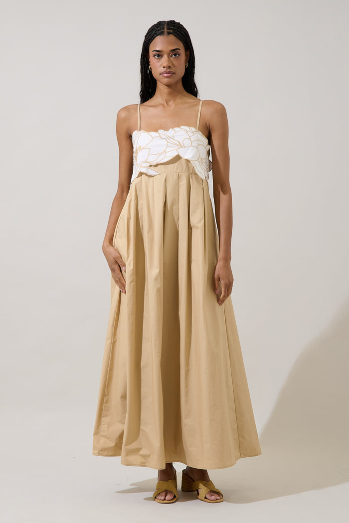 Kalani Floral Embroidery Pleated Maxi Dress
