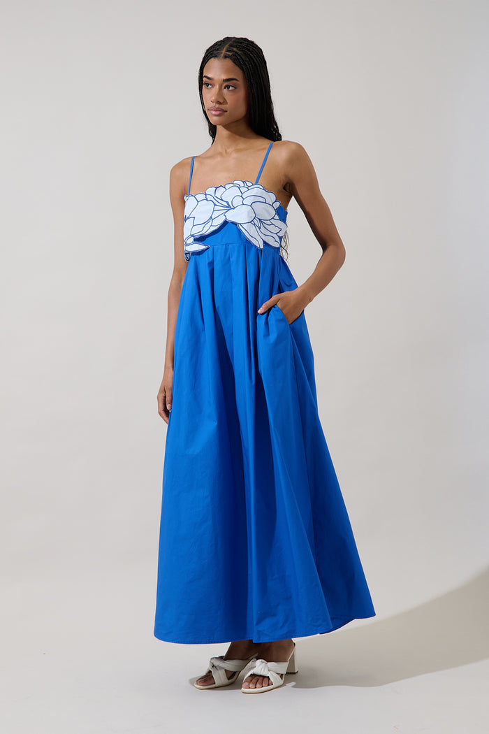 Kalani Floral Embroidery Pleated Maxi Dress