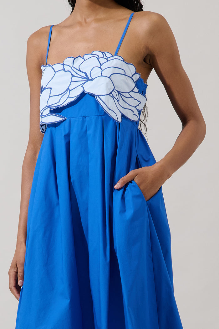 Kalani Floral Embroidery Pleated Maxi Dress