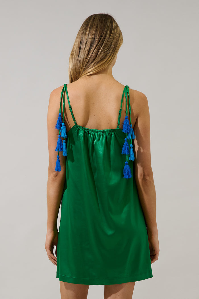 Karinel Tassel Satin Mini Dress