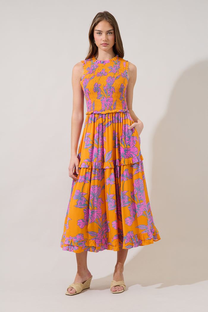 Kathia Smocked Midi Dress Floral