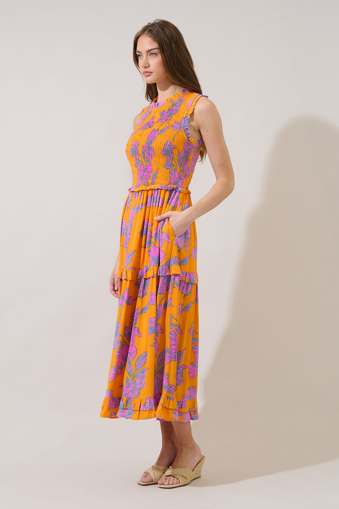 Kathia Smocked Midi Dress Floral