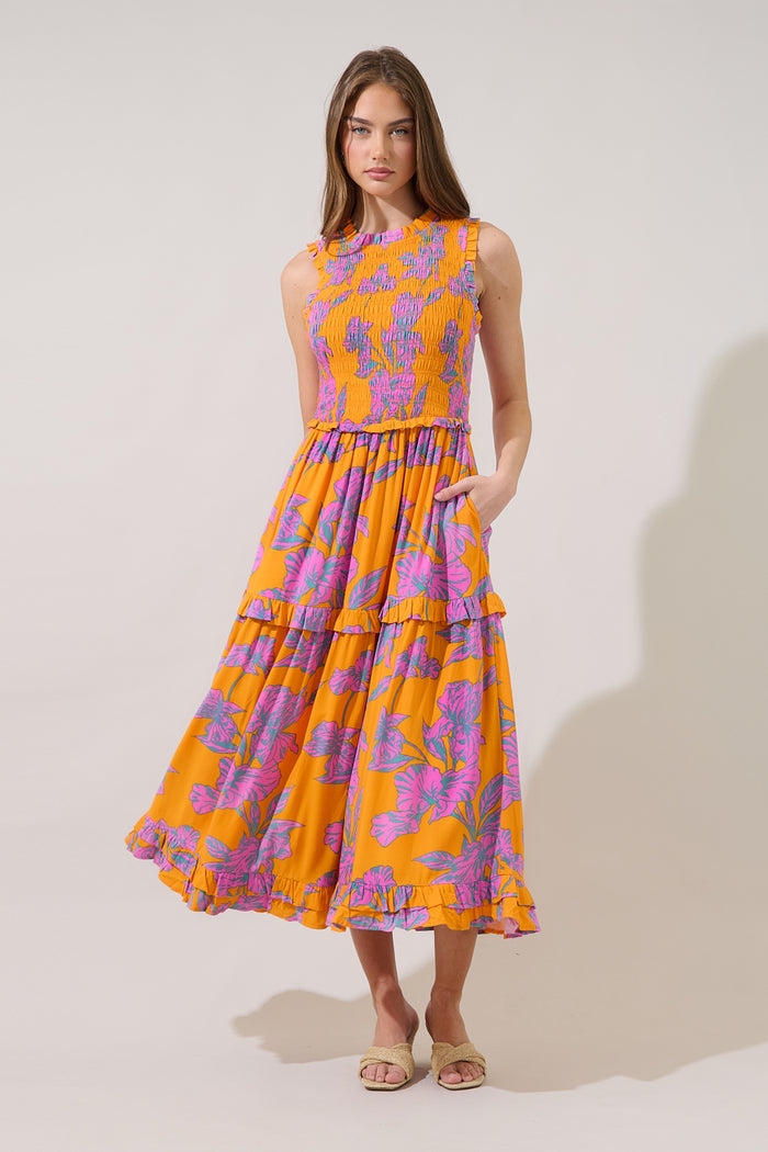 Kathia Smocked Midi Dress Floral