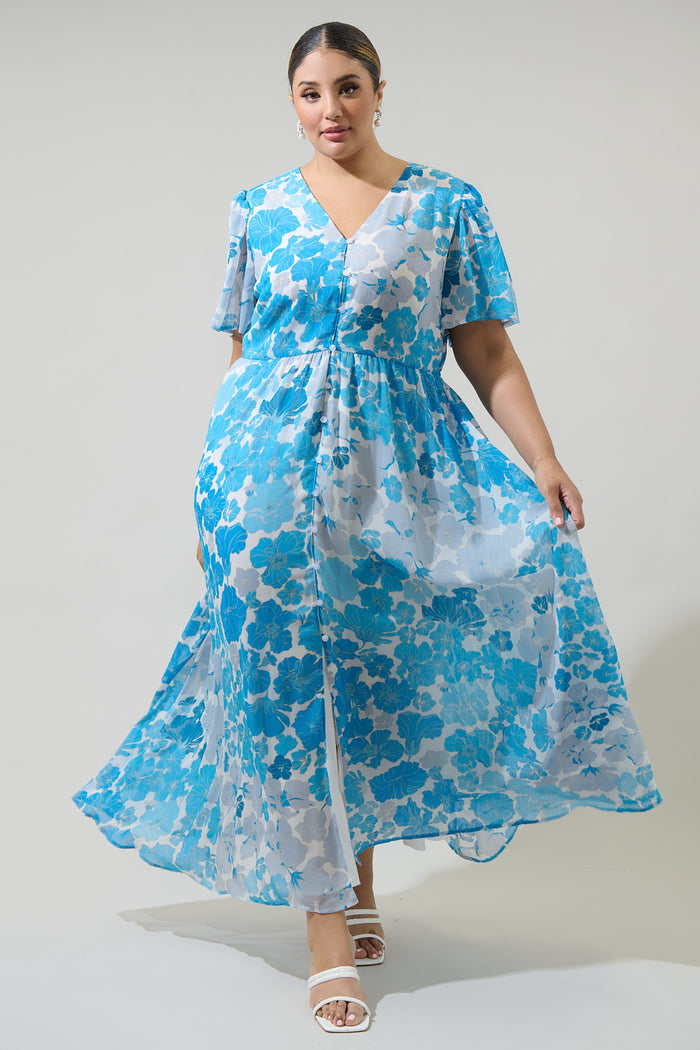 Kerela Floral Linana Button Front Maxi Dress Curve