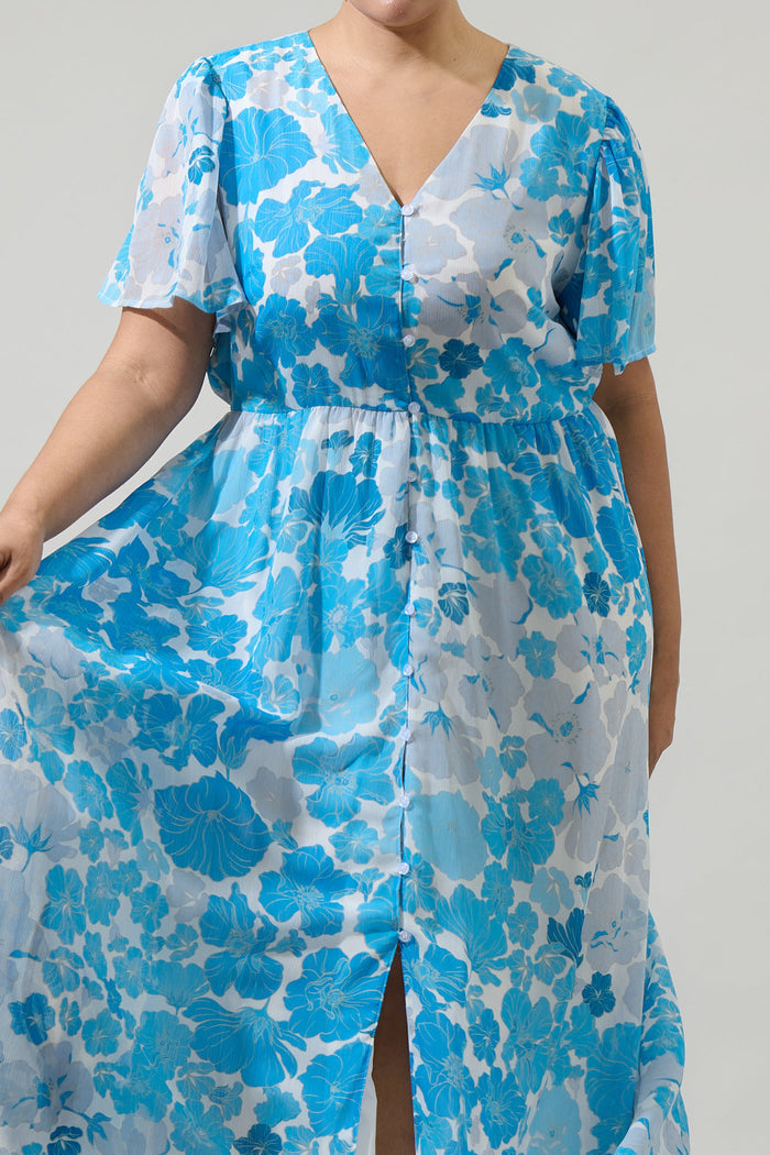 Kerela Floral Linana Button Front Maxi Dress Curve