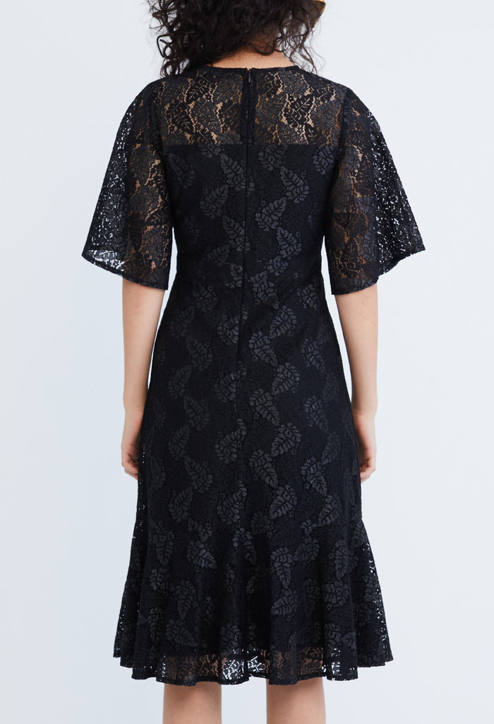 Lace Pearl Belted Cocktail Dress