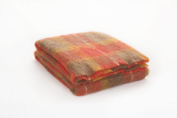 Large Plaid Brushed Mohair Irish Throw Blanket