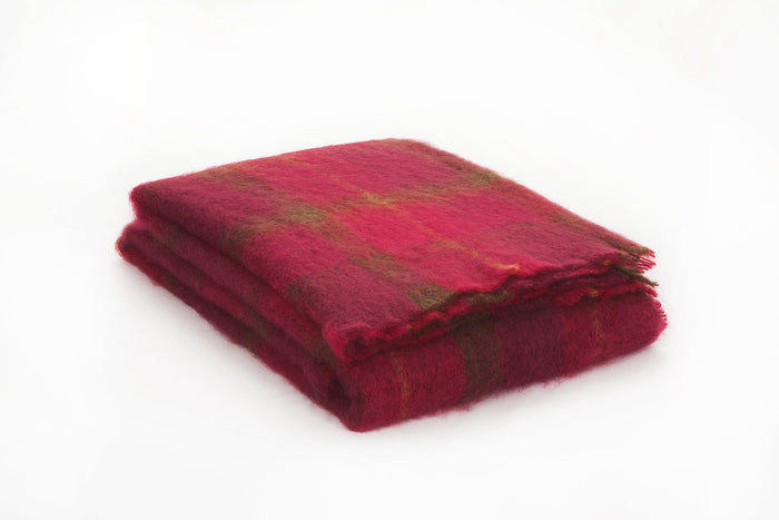 Large Plaid Brushed Mohair Irish Throw Blanket