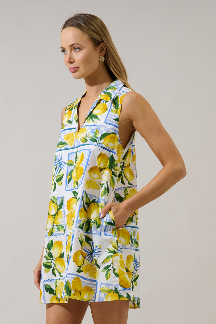 Lexya Collared Shift Mini Dress Lemon Zest