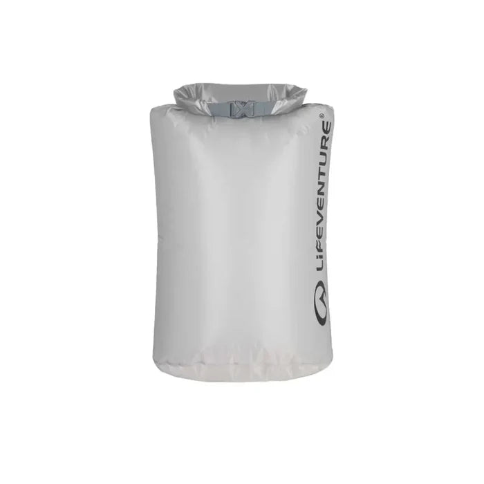 Lifeventure Ultralight Dry Bags 15 litre grey shown from the front on a white background