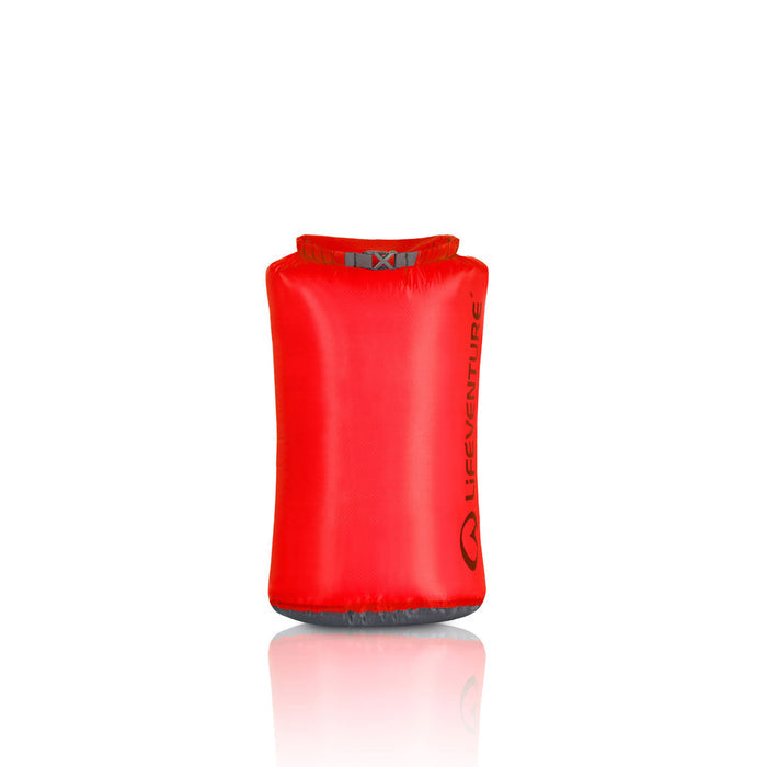 Lifeventure Ultralight Dry Bags 25 litre red shown from the front on a white background