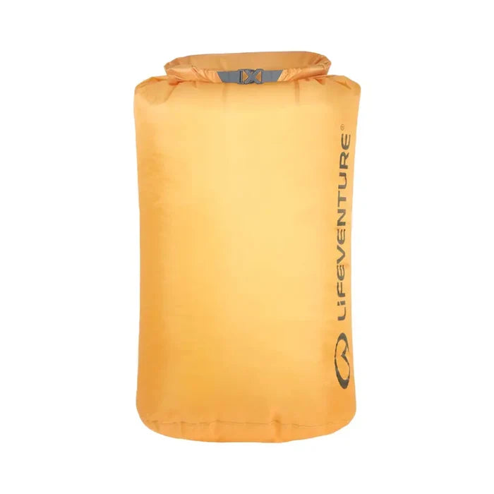 Lifeventure Ultralight Dry Bags 55 litre yellow shown from the front on a white background