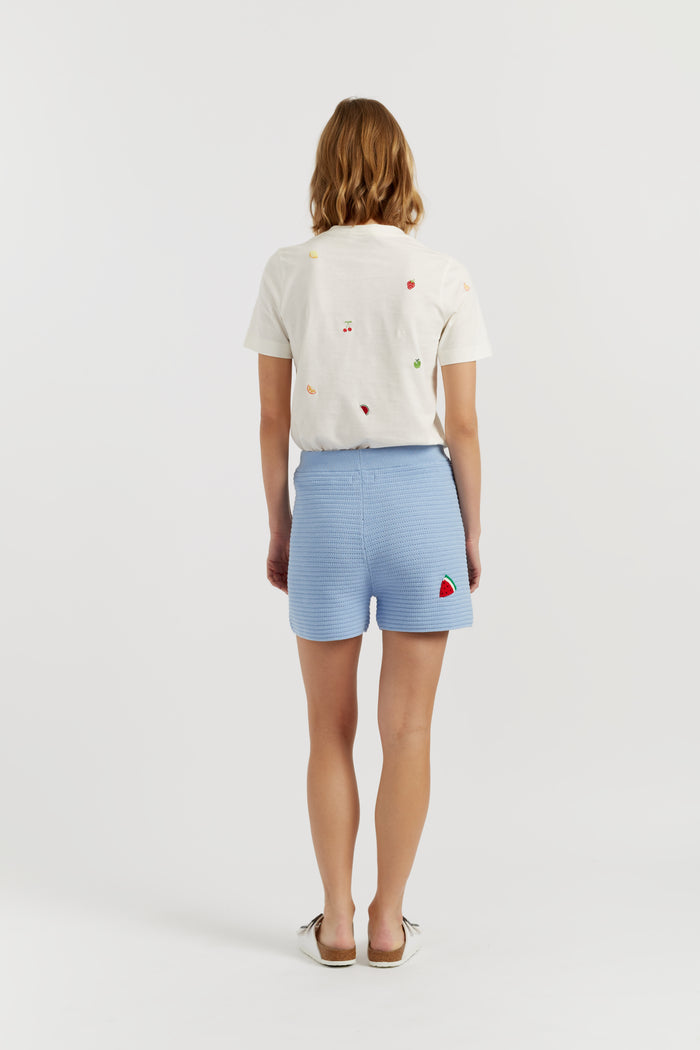 Light-Blue Cotton Snoopy Crochet Shorts