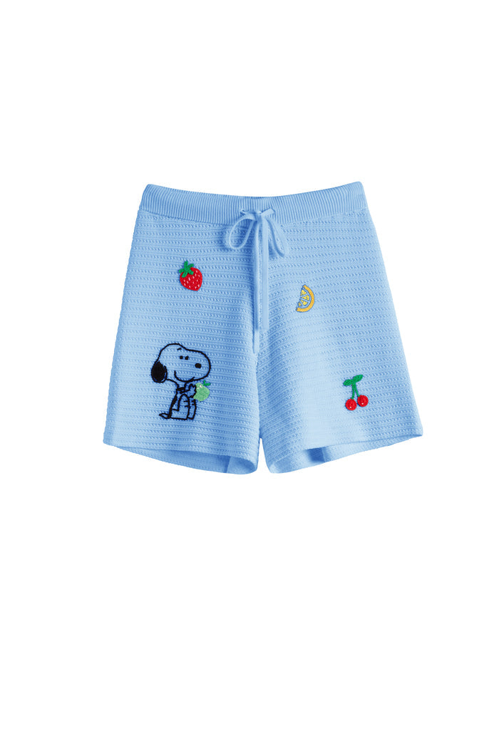 Light-Blue Cotton Snoopy Crochet Shorts