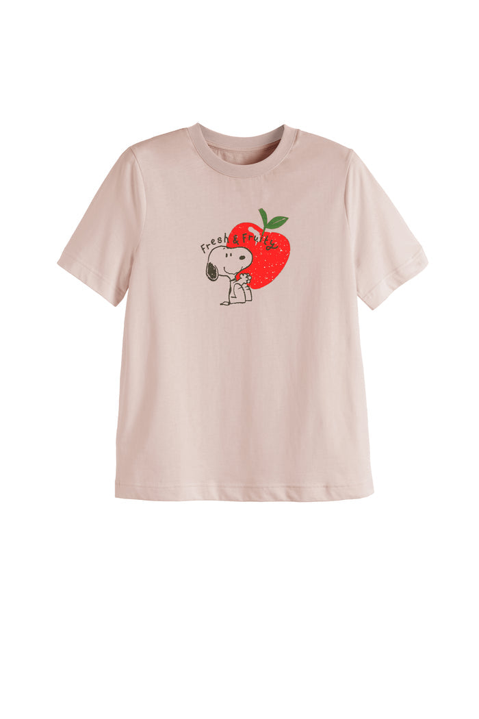 Light-Pink Cotton Snoopy Apple T-Shirt