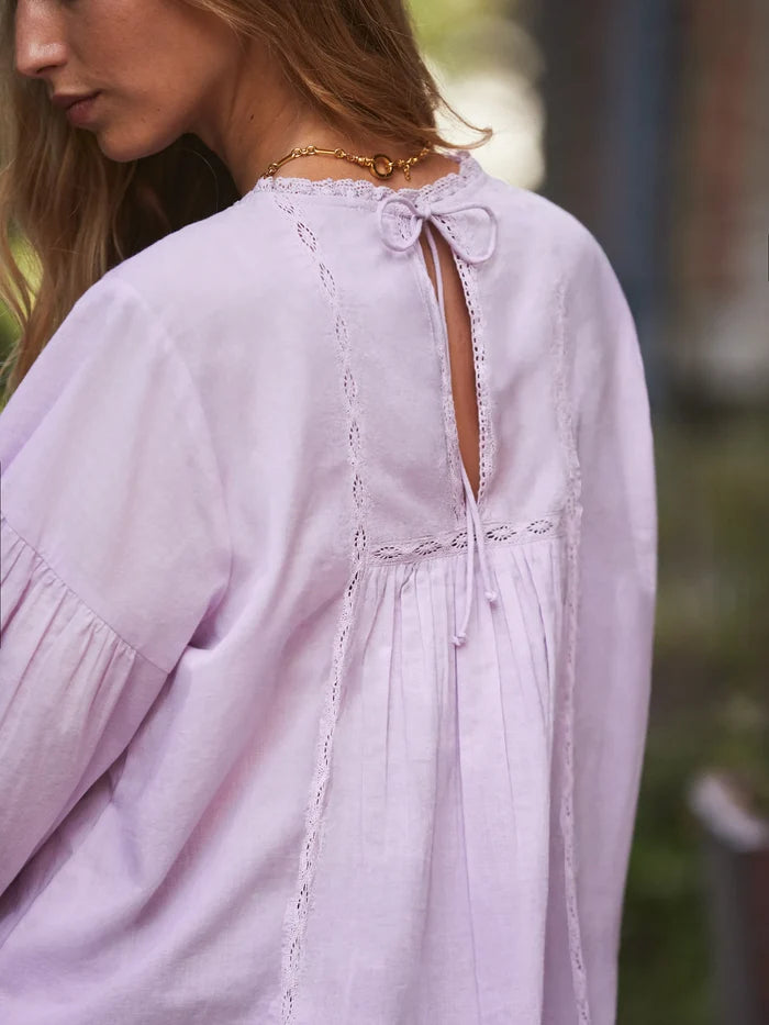 Lilac Crochet-Detail Cotton Blouse