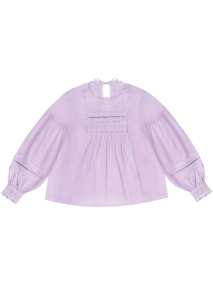 Lilac Crochet-Detail Cotton Blouse