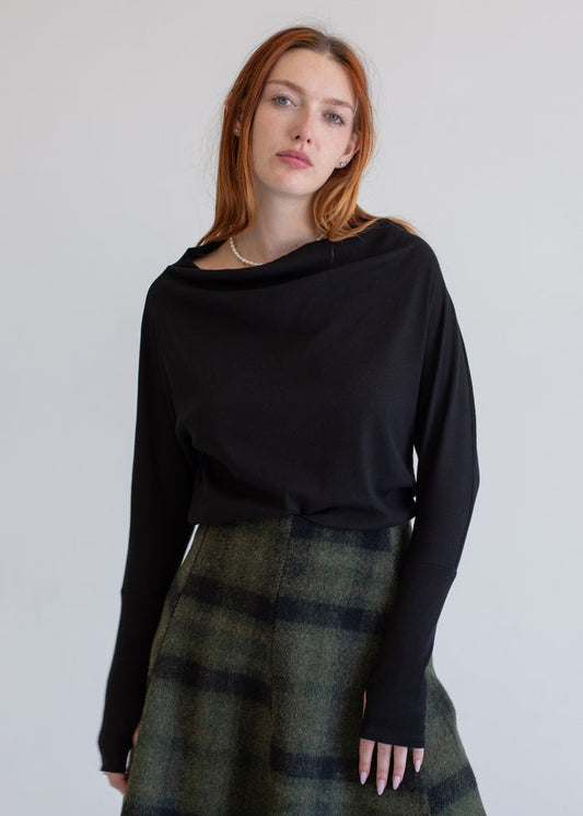 Front view of Lilith Long Sleeve in black on model