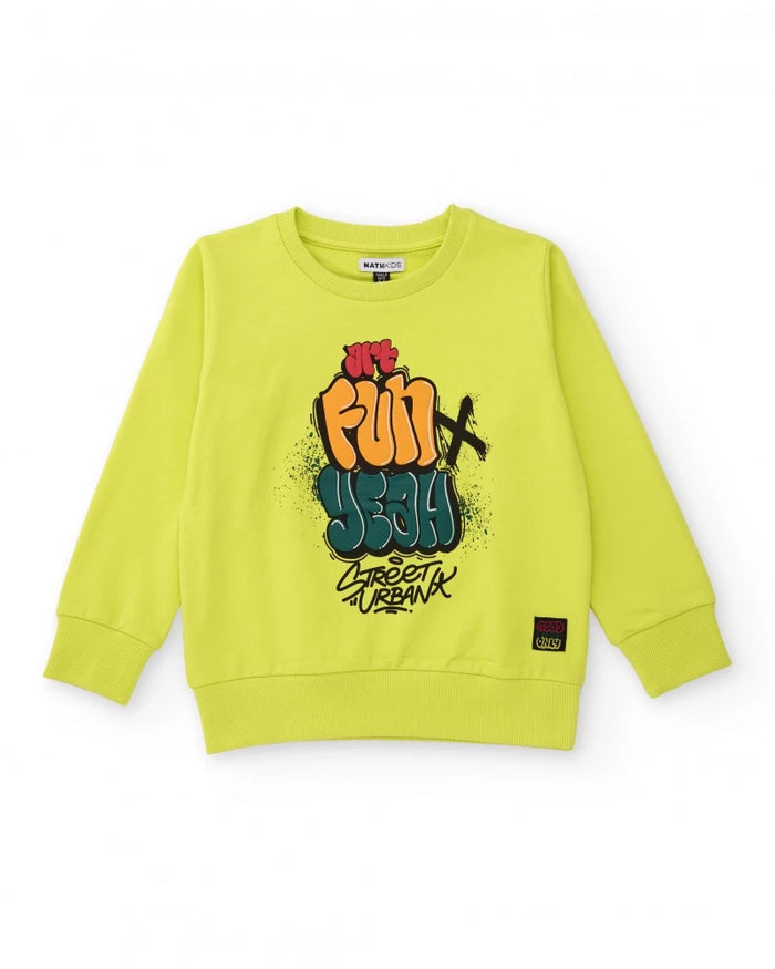 Lime green sweatshirt for boys with urban print