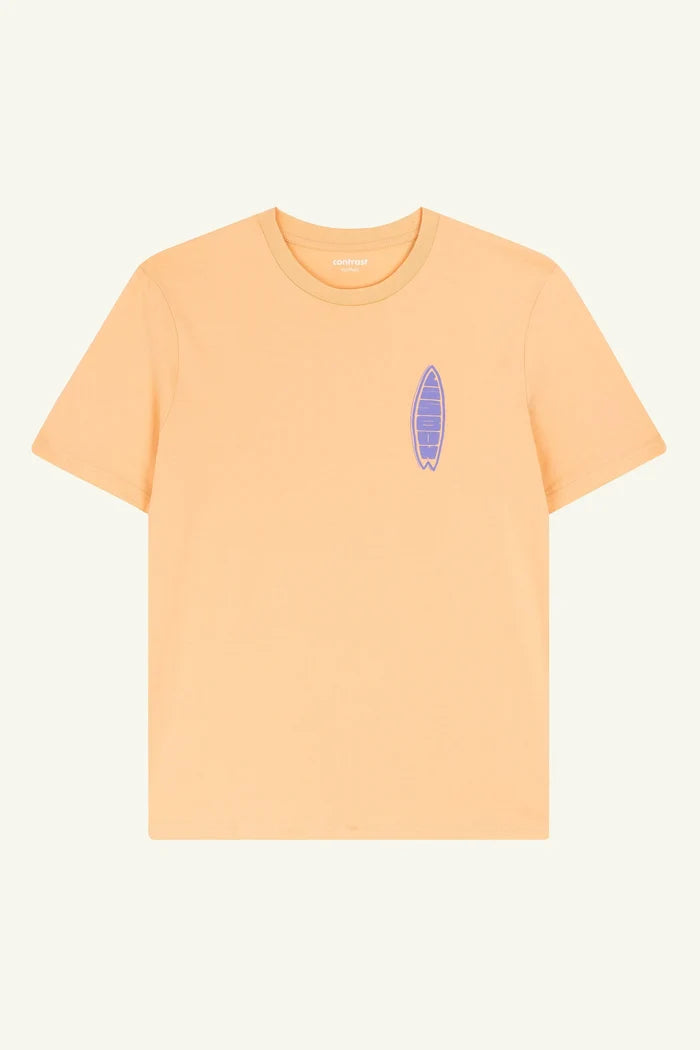 Contrast Lisbon Surfboard graphic t-shirt in Nispero Yellow, organic cotton designer graphic tee inspired by surf.