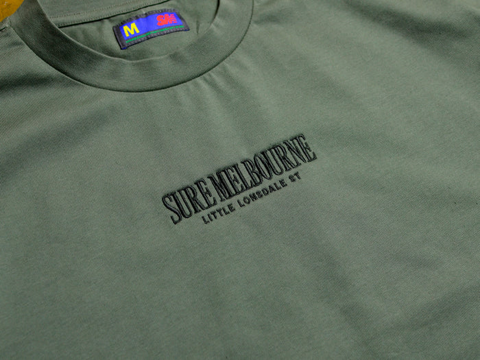 Little Lonsdale St. Heavyweight Embroidered T-Shirt - Khaki Green