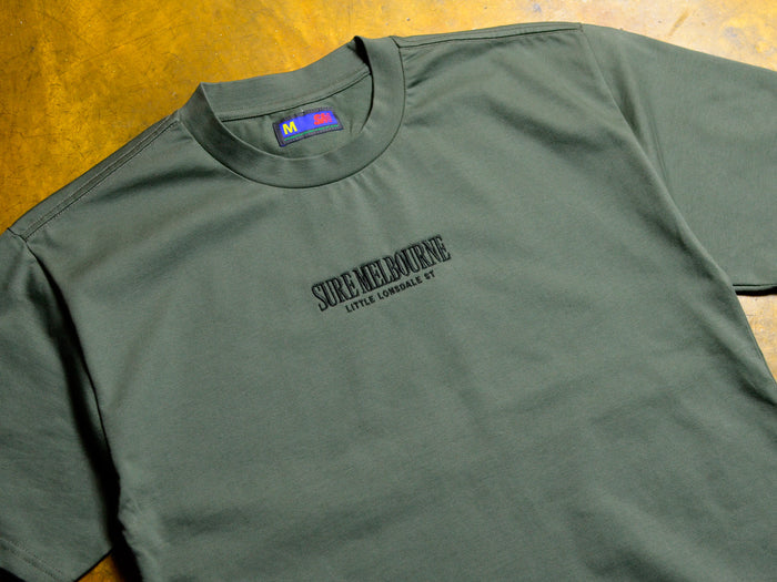 Little Lonsdale St. Heavyweight Embroidered T-Shirt - Khaki Green