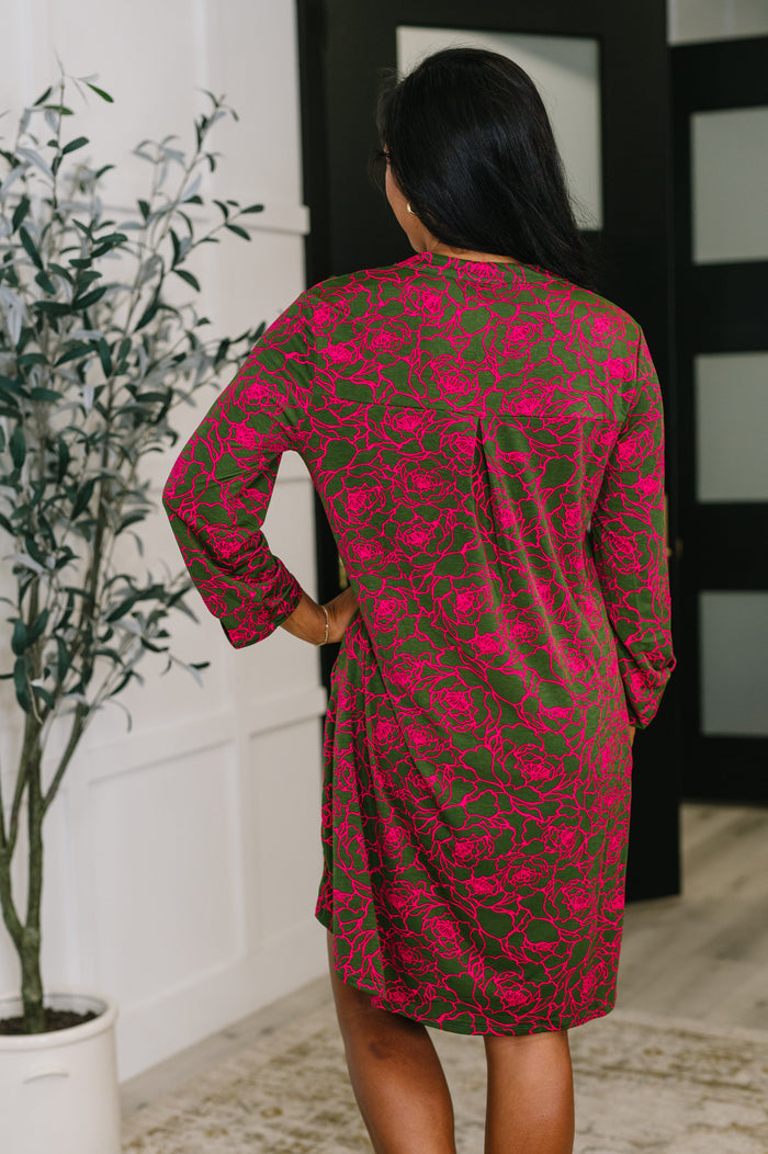Lizzy Long Sleeve Dress in Pink and Olive Abstract Floral by Dear Scarlett