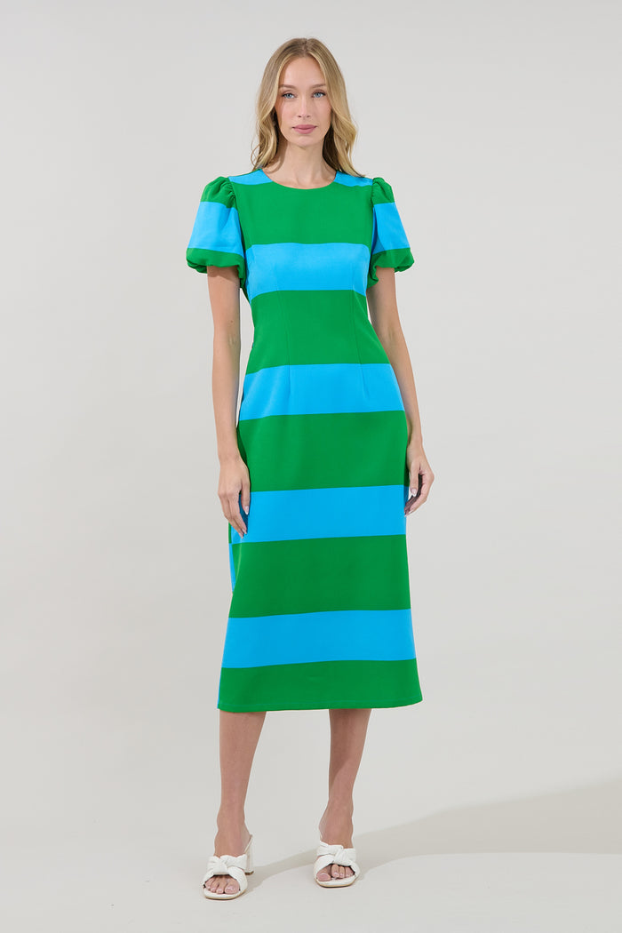 Lolli Stripe Senidy Puff Sleeve Midi Dress
