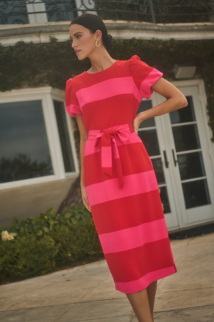 Lolli Stripe Senidy Puff Sleeve Midi Dress