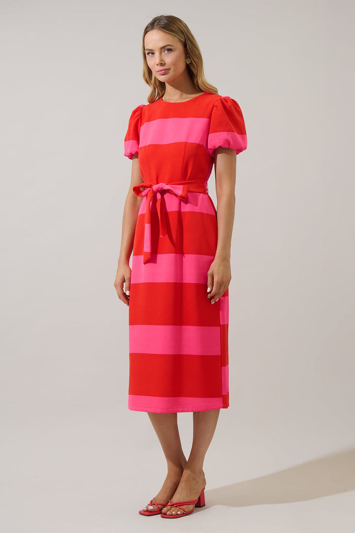Lolli Stripe Senidy Puff Sleeve Midi Dress