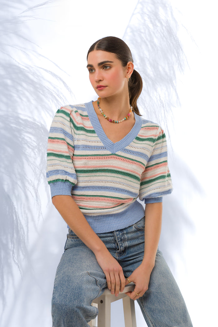 Mable Pointelle Stripe Sweater - Sweaters - Velvet Heart Clothing