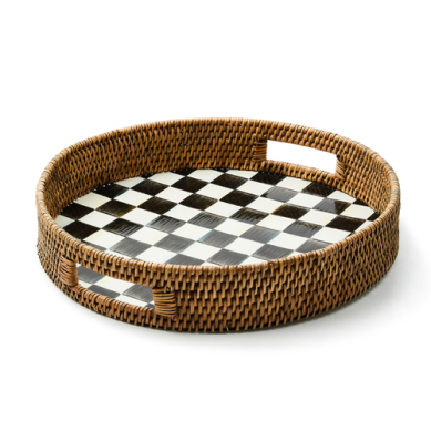 courtly check rattan and enamel tray