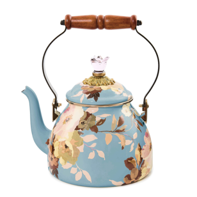 Mackenzie Childs Wild Rose Slate Tea Kettle 3QT