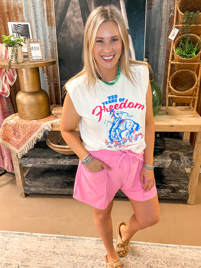 MACKIE MINERAL WASH SHORTS, CANDY PINK