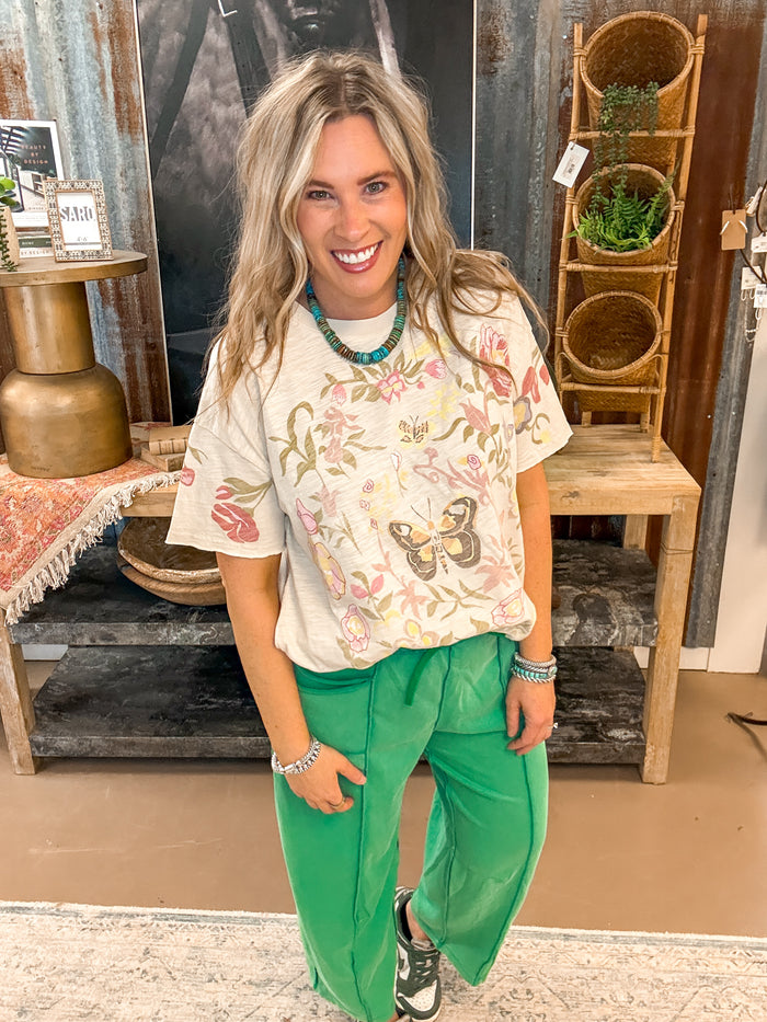 MADDIE MINERAL WASH BARREL PANTS, KELLY GREEN