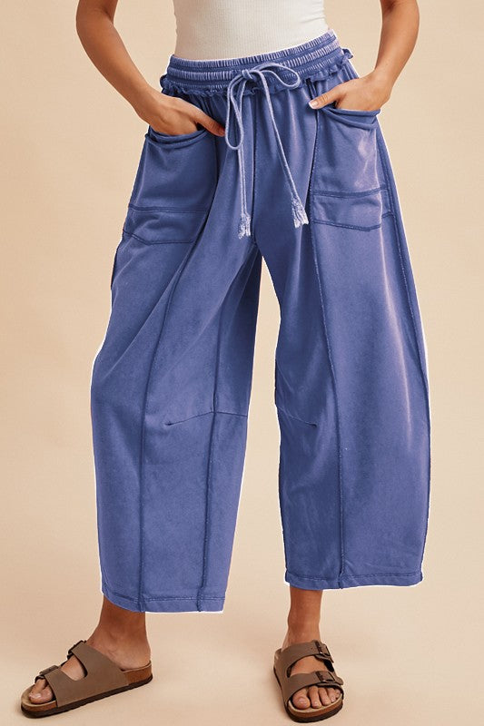 MADDIE MINERAL WASH BARREL PANTS, NAVY BLUE