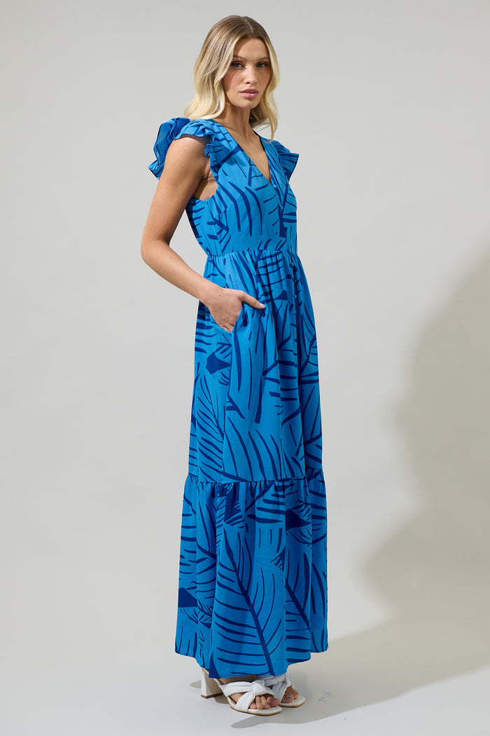 Maia Tropics Evianna Button Down Flutter Maxi Dress