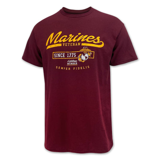 Marines Veteran Lifetime Member T-Shirt (Maroon)