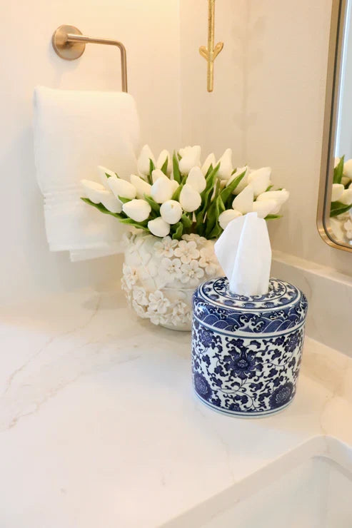 Marlo Tissue Vessel | Chinoiserie Ceramic Tissue Box Cover