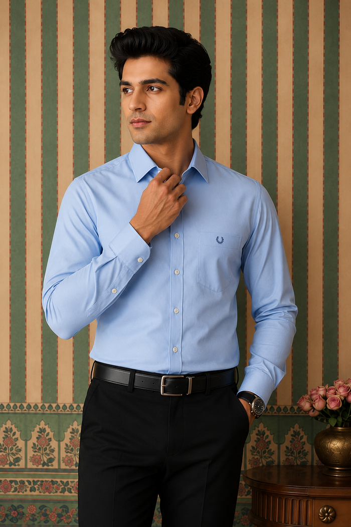 Men's Sky Blue Premium Formal Shirt | Full Sleeve Classic Fit